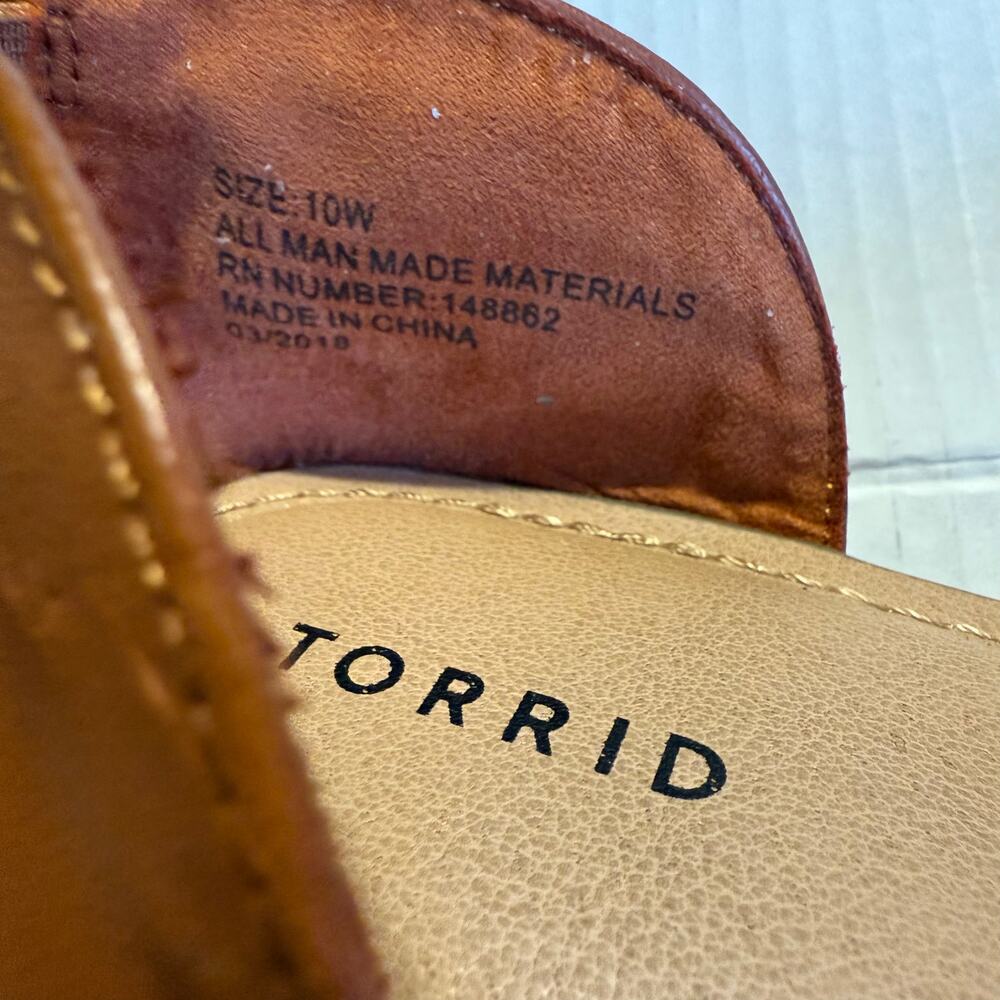 Torrid Women’s Brown Faux Leather Flat Sandals Slip On Criss Cross Open Toe Sz10 - Picture 7 of 9